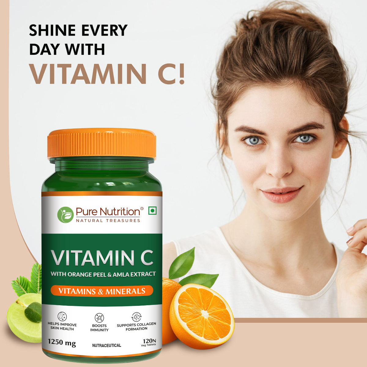 Vitamin C 1250 mg with Orange Peel & Amla Extract | 120 Veg Tablets