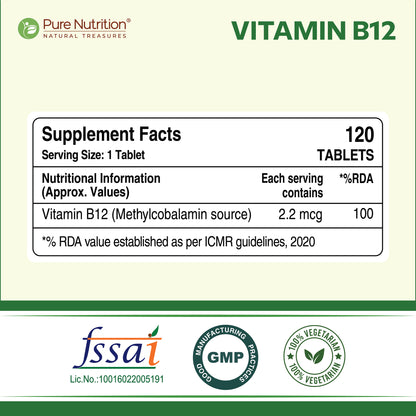 Vitamin B12 from Methylcobalamin - 60 Vegetarian Tablets | Supports Energy and Overall Wellness for Men and Women