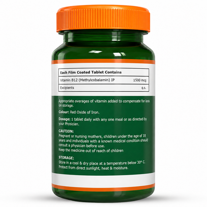 Vitamin B12 Methylcobalamin 1500 mcg  Energy, Nerve & Mood Support | 120 Tablets