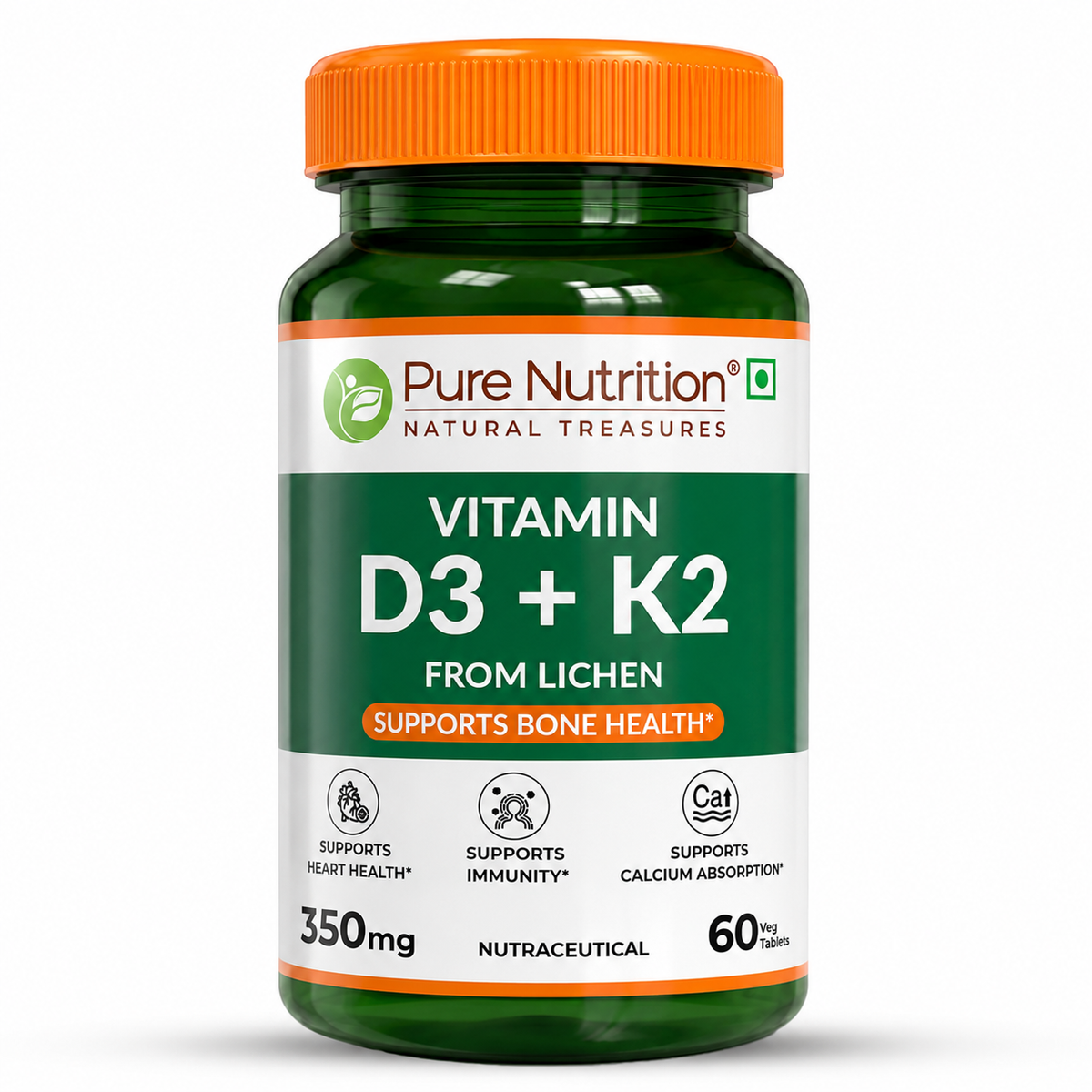 Vitamin D3 + K2 from Lichen  Bone, Heart & Calcium Support | 60 Tablets