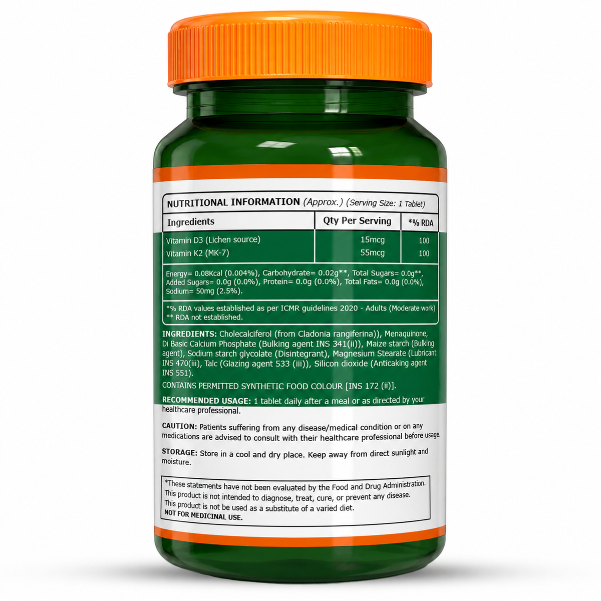 Vitamin D3 + K2 from Lichen  Bone, Heart & Calcium Support | 60 Tablets