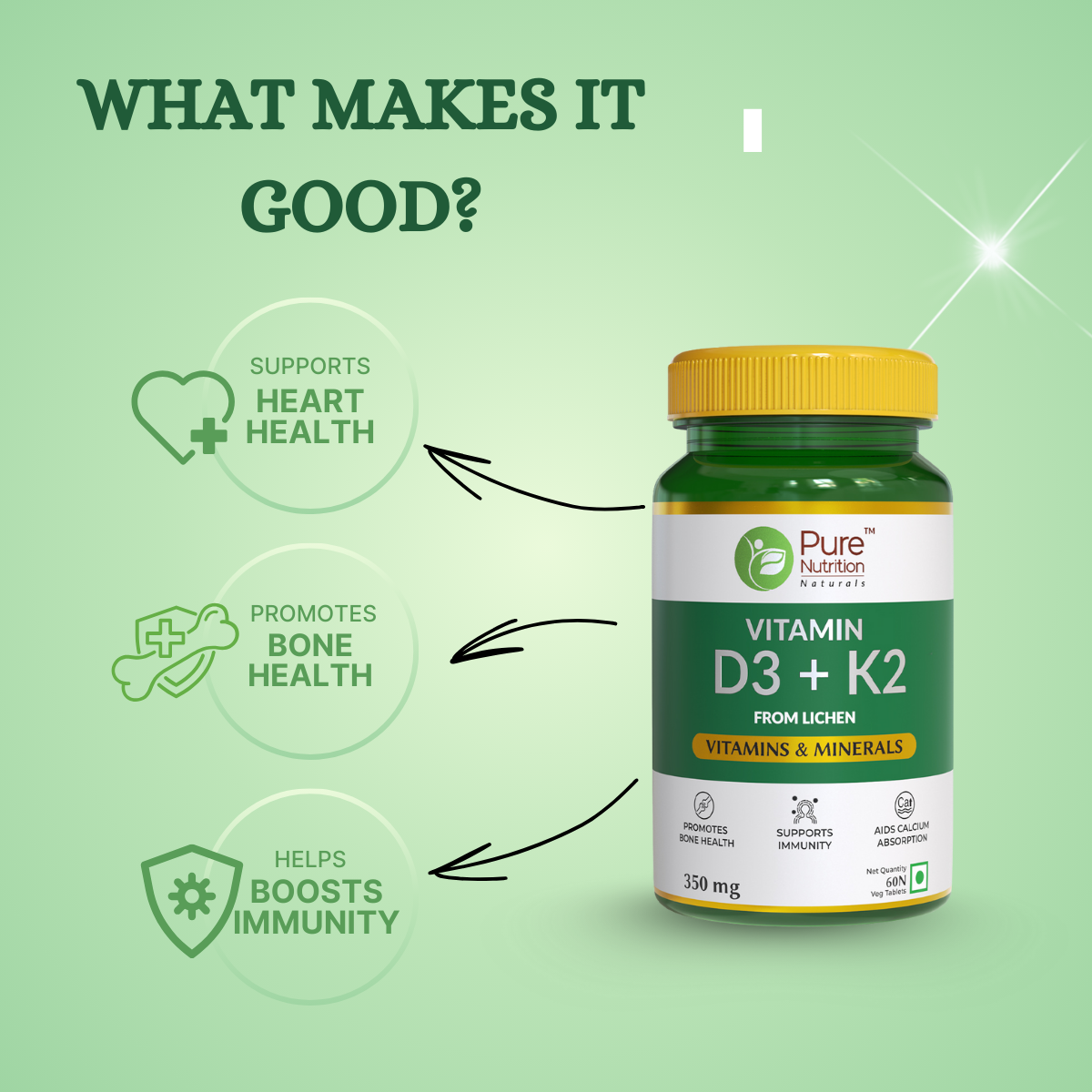 Vitamin D3 + K2 from Lichen - 60 Tablets