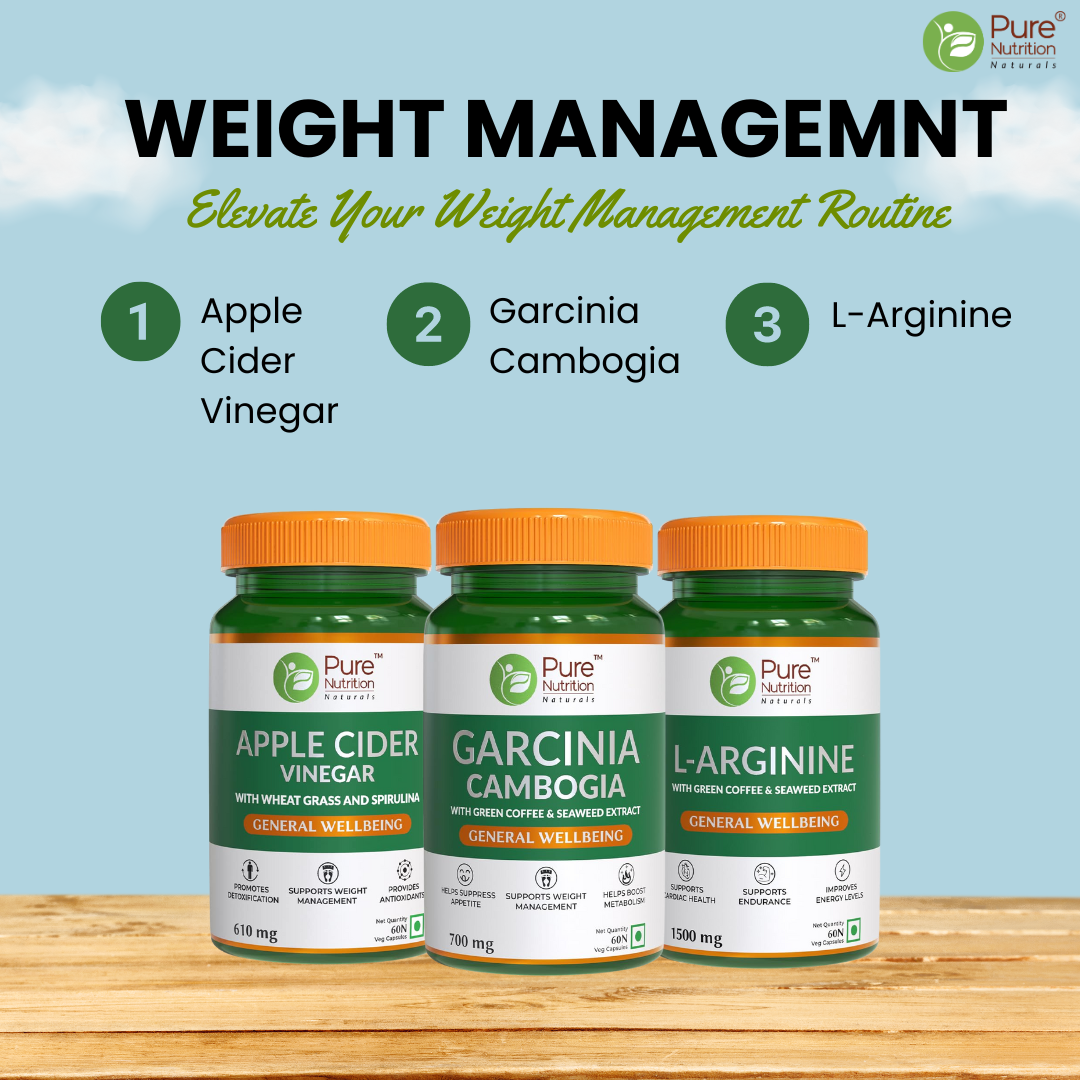 Weight Management & Wellness Combo | Apple Cider Vinegar, L-Arginine, and Garcinia Cambogia | 60x3 Veg Capsules