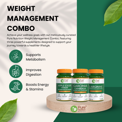 Weight Management & Wellness Combo | Apple Cider Vinegar, L-Arginine, and Garcinia Cambogia | 60x3 Veg Capsules