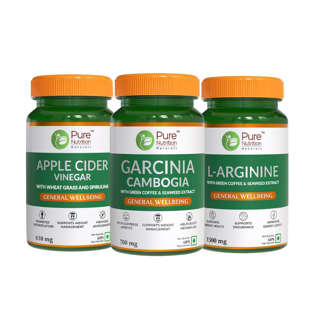 Weight Management & Wellness Combo | Apple Cider Vinegar, L-Arginine, and Garcinia Cambogia | 60x3 Veg Capsules