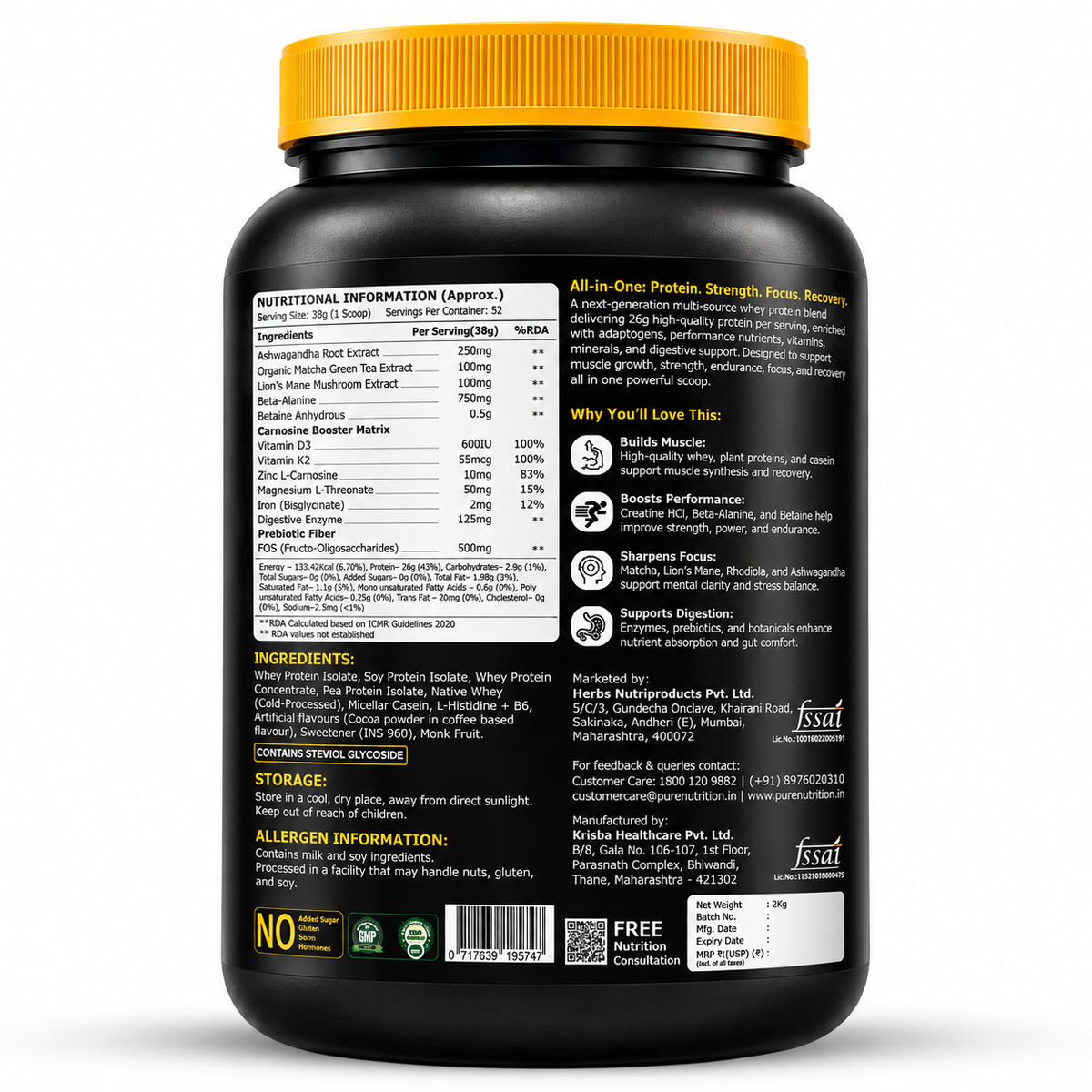 NXTShift All-in-One Whey Protein Blend – 26g Protein | 2kg Pack