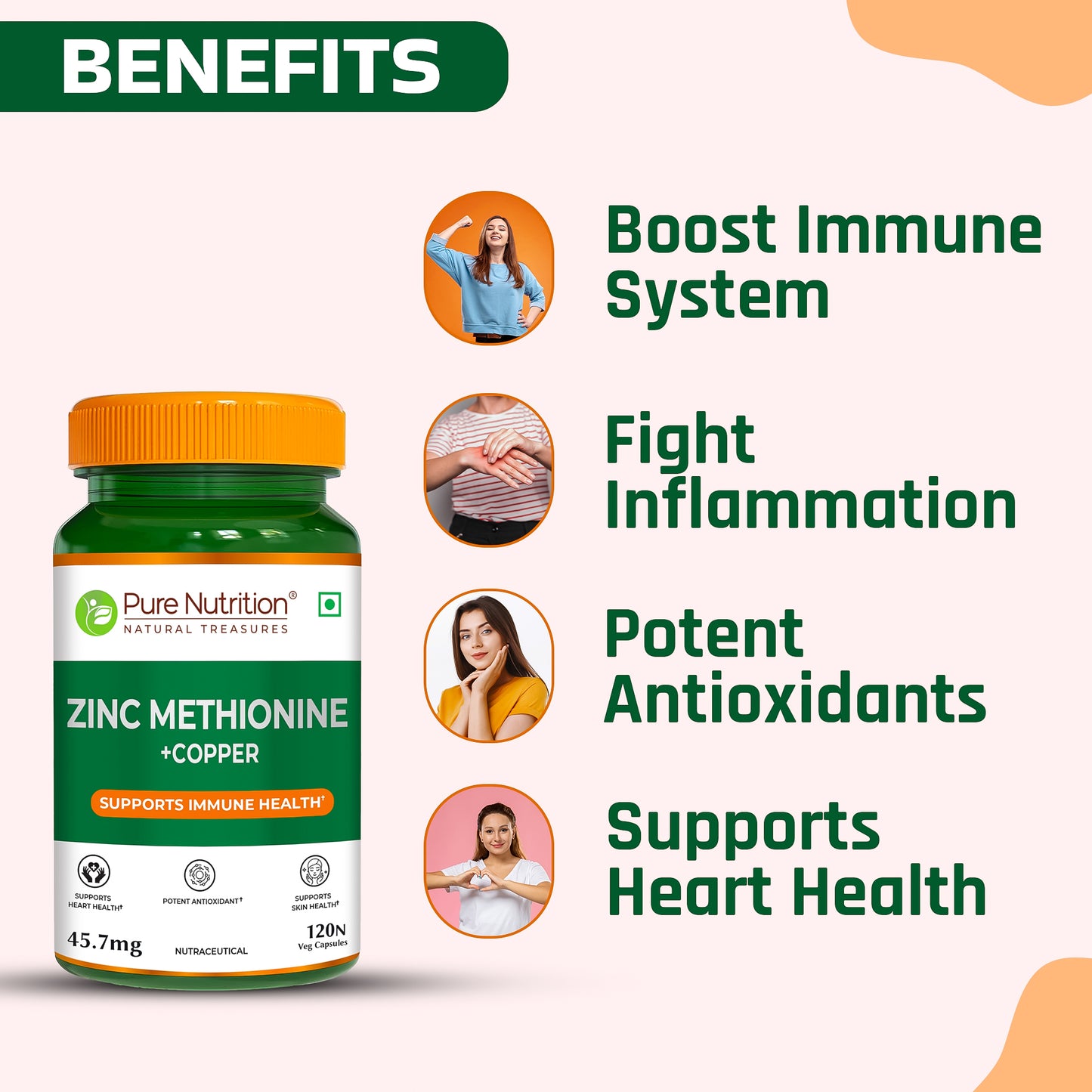 Pure Nutrition Zinc Methionine Veg Capsules – 120 Caps