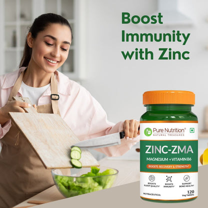 Zinc ZMA - 120 Veg Tablets | 800mg with Zinc, Magnesium Aspartate & Vitamin B6 | Enhances Muscle Recovery, Strengthens Bones, Boosts Sleep Quality & Supports Immune Health | Ideal for Active Lifestyles