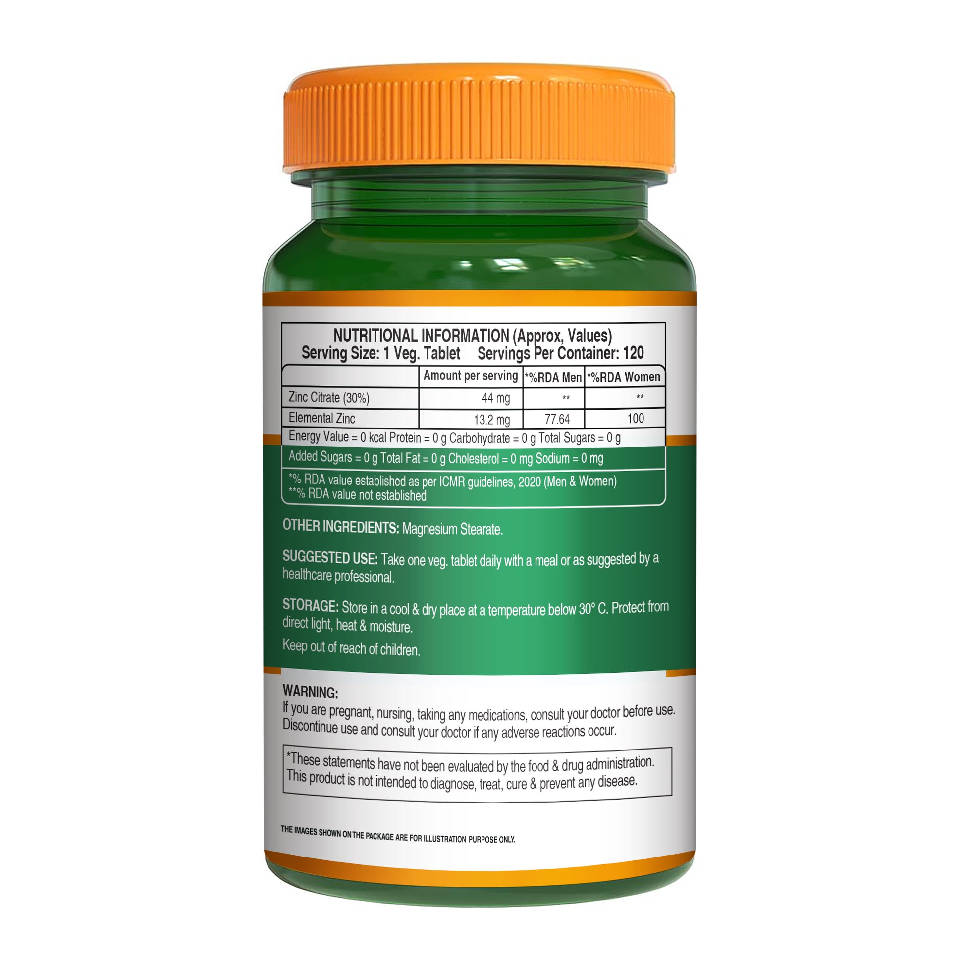 Pure Nutrition Zinc Citrate containing 120 vegetarian tablets
