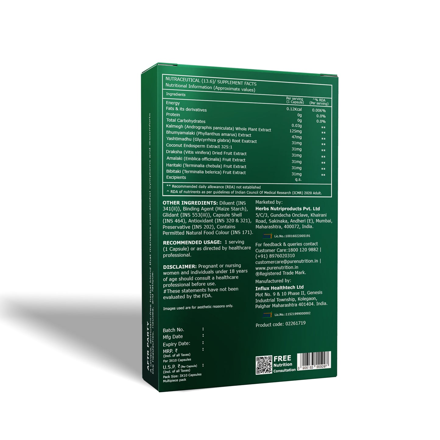 AftrParty Capsules | Herbal Wellness Formula with Kalmegh, Bhumyamalaki, Amalaki, Haritaki & Bibhitaki