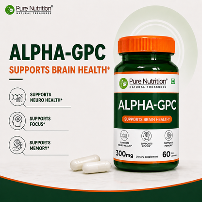 Alpha GPC 300mg supplement supporting focus memory and brain health