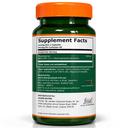 Pure Nutrition Alpha GPC 300mg supplement back label