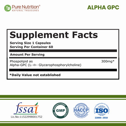Alpha GPC 300mg supplement facts and nutrition label