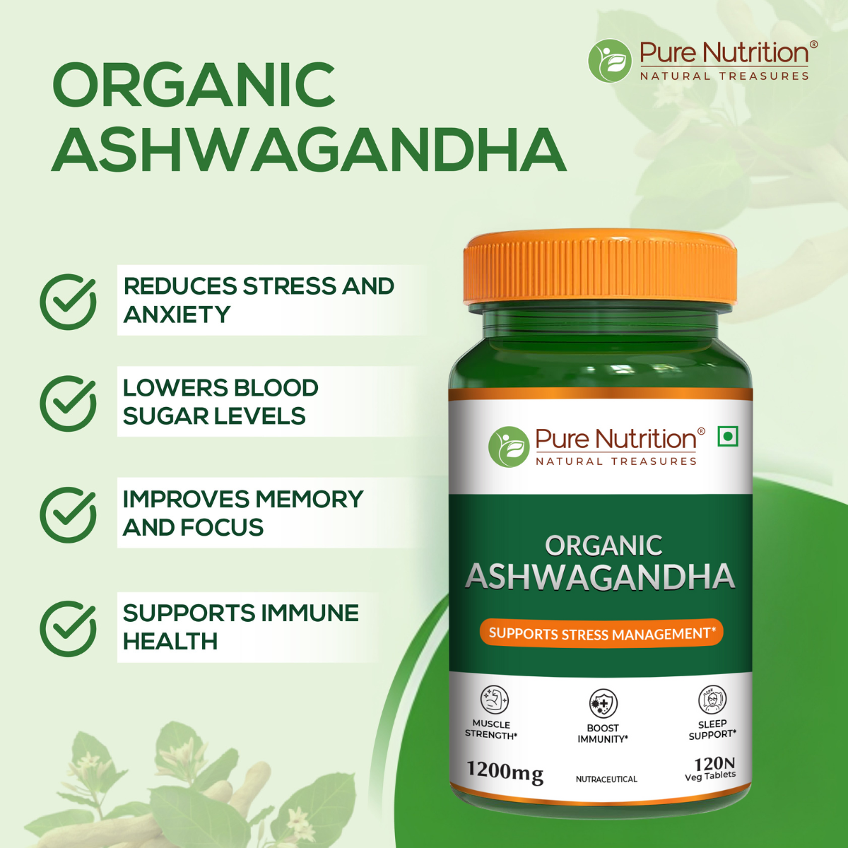 Organic Ashwagandha - 120 Tablets | Supports Stress Management, Sleep, Fertility, Immunity, Vitality, and Strength