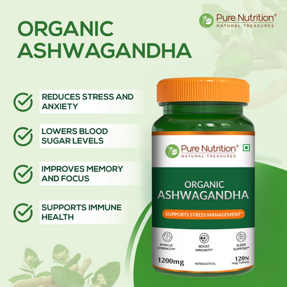 Organic Ashwagandha - 120 Tablets | Supports Stress Management, Sleep, Fertility, Immunity, Vitality, and Strength
