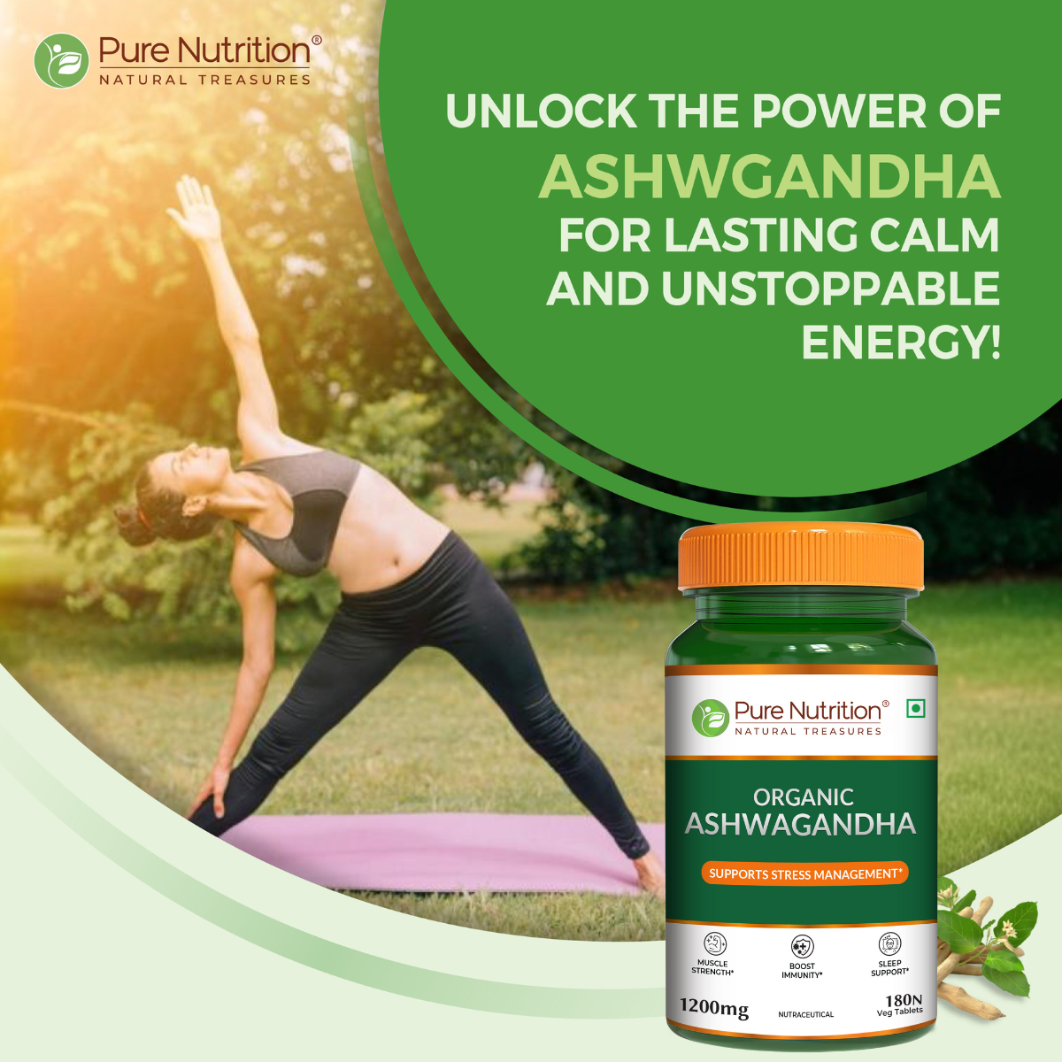 Pure Nutrition Organic Ashwagandha - 180 Tablets