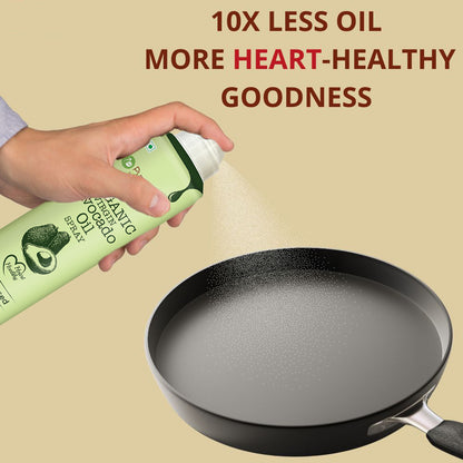 Avocado Oil Cooking Spray - 200ml | 100% Organic, Extra Virgin, Cold Pressed & Natural | 10X Less Oil for Healthy Cooking | Ideal for Salad Dressing, Sautéing, Baking, Frying | Good for Skin
