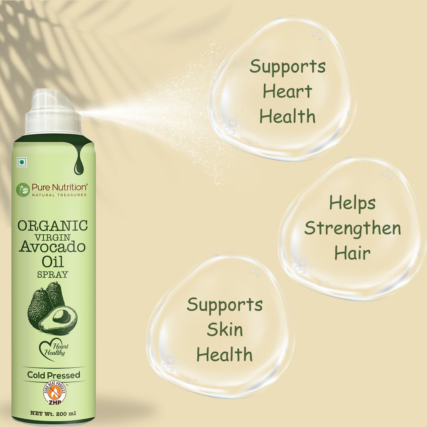 Avocado Oil Cooking Spray - 200ml | 100% Organic, Extra Virgin, Cold Pressed & Natural | 10X Less Oil for Healthy Cooking | Ideal for Salad Dressing, Sautéing, Baking, Frying | Good for Skin