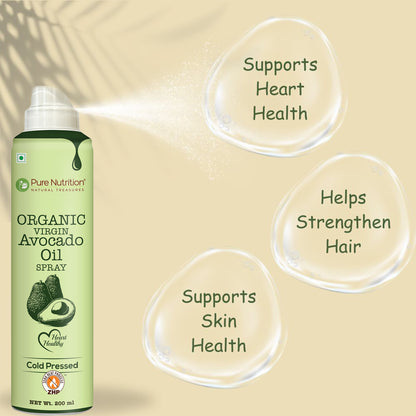 Avocado Oil Cooking Spray - 200ml | 100% Organic, Extra Virgin, Cold Pressed & Natural | 10X Less Oil for Healthy Cooking | Ideal for Salad Dressing, Sautéing, Baking, Frying | Good for Skin
