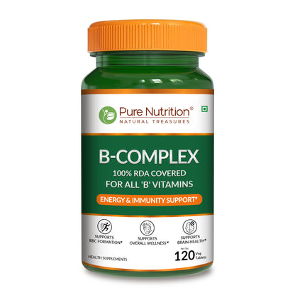 Pure Nutrition B-Complex – 100% RDA of B Vitamins | Energy & Immunity Support | 120 Veg Tablets