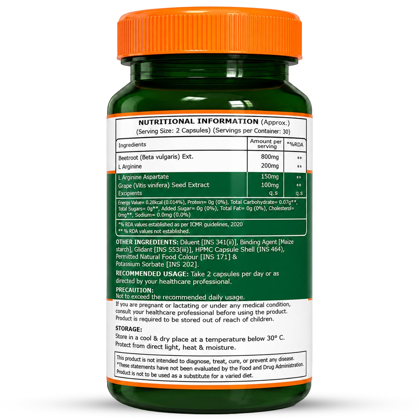 Beetroot 10:1 Extract + L-Arginine | 1250mg | 60 Veg Capsules