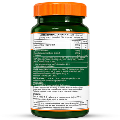Beetroot 10:1 Extract + L-Arginine | 1250mg | 60 Veg Capsules
