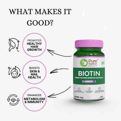 Biotin from Natural Sesbania Extract - 60 Vegetarian Tablets | Supports Healthy Hair and Skin