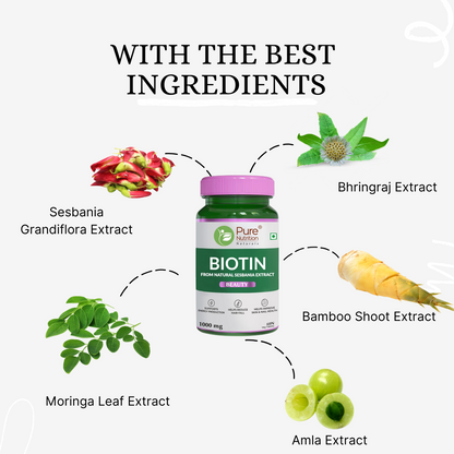 Biotin from Natural Sesbania Extract - 60 Vegetarian Tablets | Supports Healthy Hair and Skin