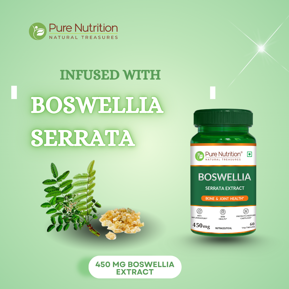 Boswellia Serrata Extract – 450mg | Bone & Joint Health | 60 Veg Capsules