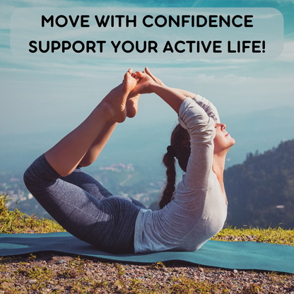 Lifestyle image promoting flexibility, mobility, and active living with Pure Nutrition Calcium Magnesium Zinc for bone and joint health.
