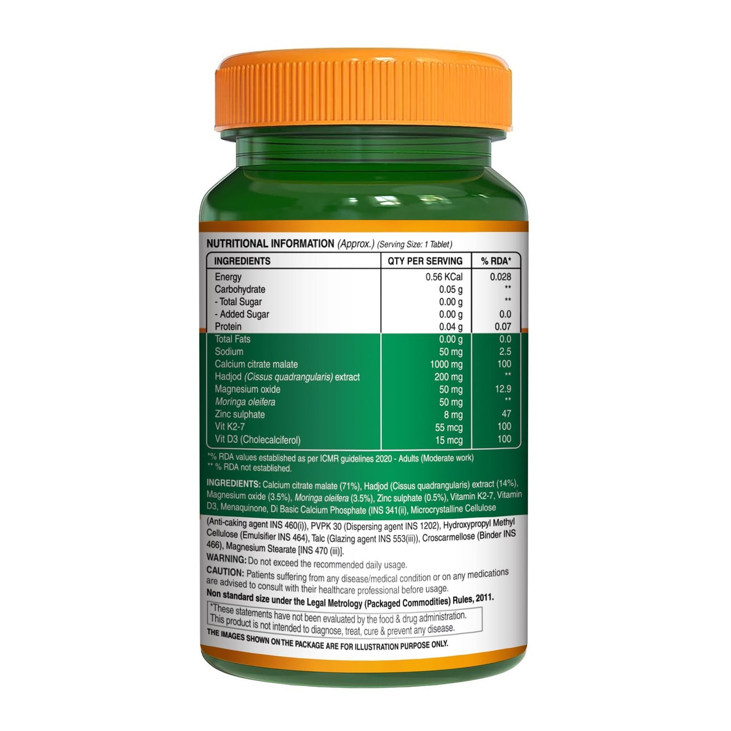 Back label of Pure Nutrition Calcium Magnesium Zinc showing nutritional information, ingredients, directions for use, storage instructions, and product details.