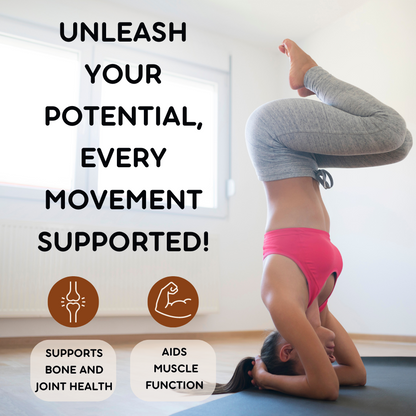 Lifestyle image highlighting how Pure Nutrition Calcium Magnesium Zinc supports bone and joint health while aiding normal muscle function during everyday movement.
