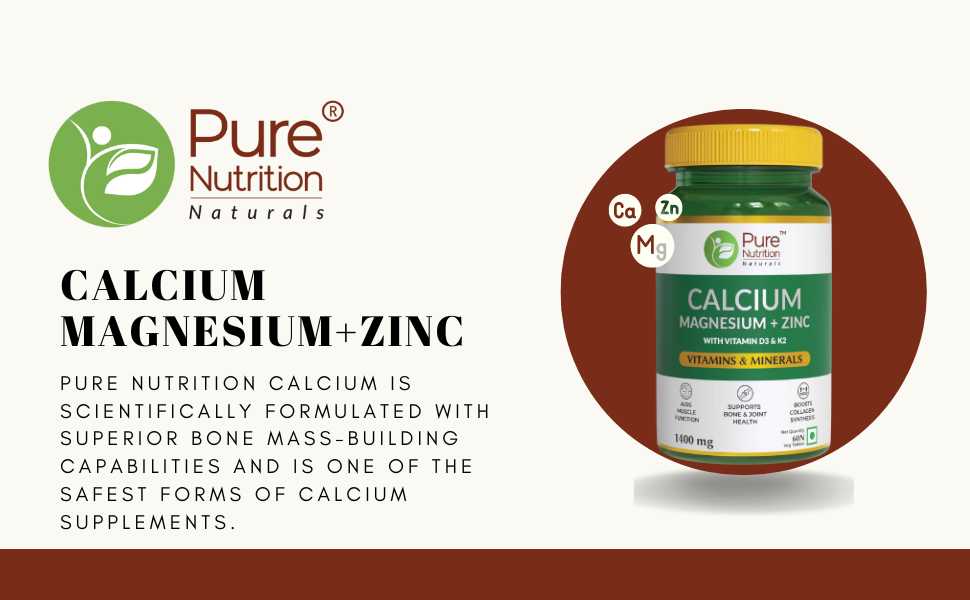 Overview of Pure Nutrition Calcium Magnesium Zinc highlighting its scientifically formulated blend for bone strength, calcium absorption, and overall skeletal health.

