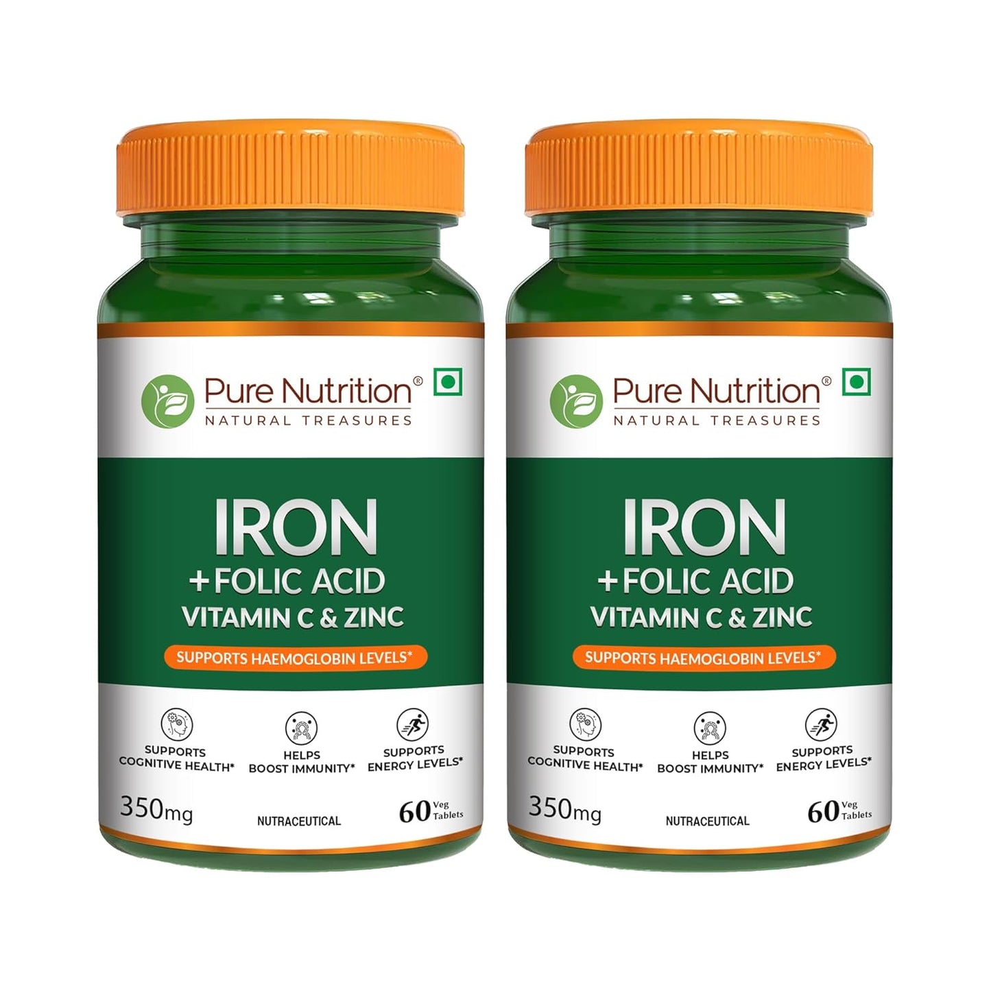 Three bottles of Pure Nutrition Chelated Iron with Vitamin C, Folic Acid, Vitamin B12, and Zinc displayed together as a multi-pack option.