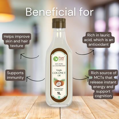 Virgin Coconut Oil 1000ml | Cold Pressed, 100% Pure & Unrefined | Good for Hair, Skin & Cooking