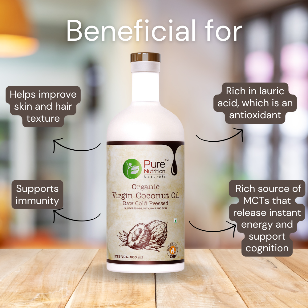 Organic Virgin Coconut Oil | Raw Cold Pressed | 100% Edible | Supports Immunity, Healthy Hair & Skin | 500ml