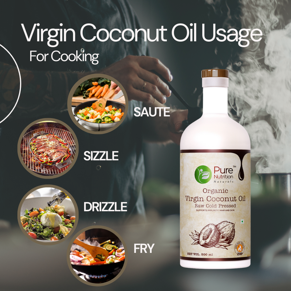 Organic Virgin Coconut Oil | Raw Cold Pressed | 100% Edible | Supports Immunity, Healthy Hair & Skin | 500ml