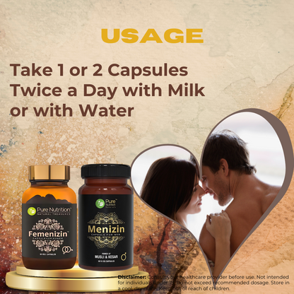 Couples Sexual Wellness Combo - Menizin & Femenizin for Vitality & Wellness 60x2 Capsules