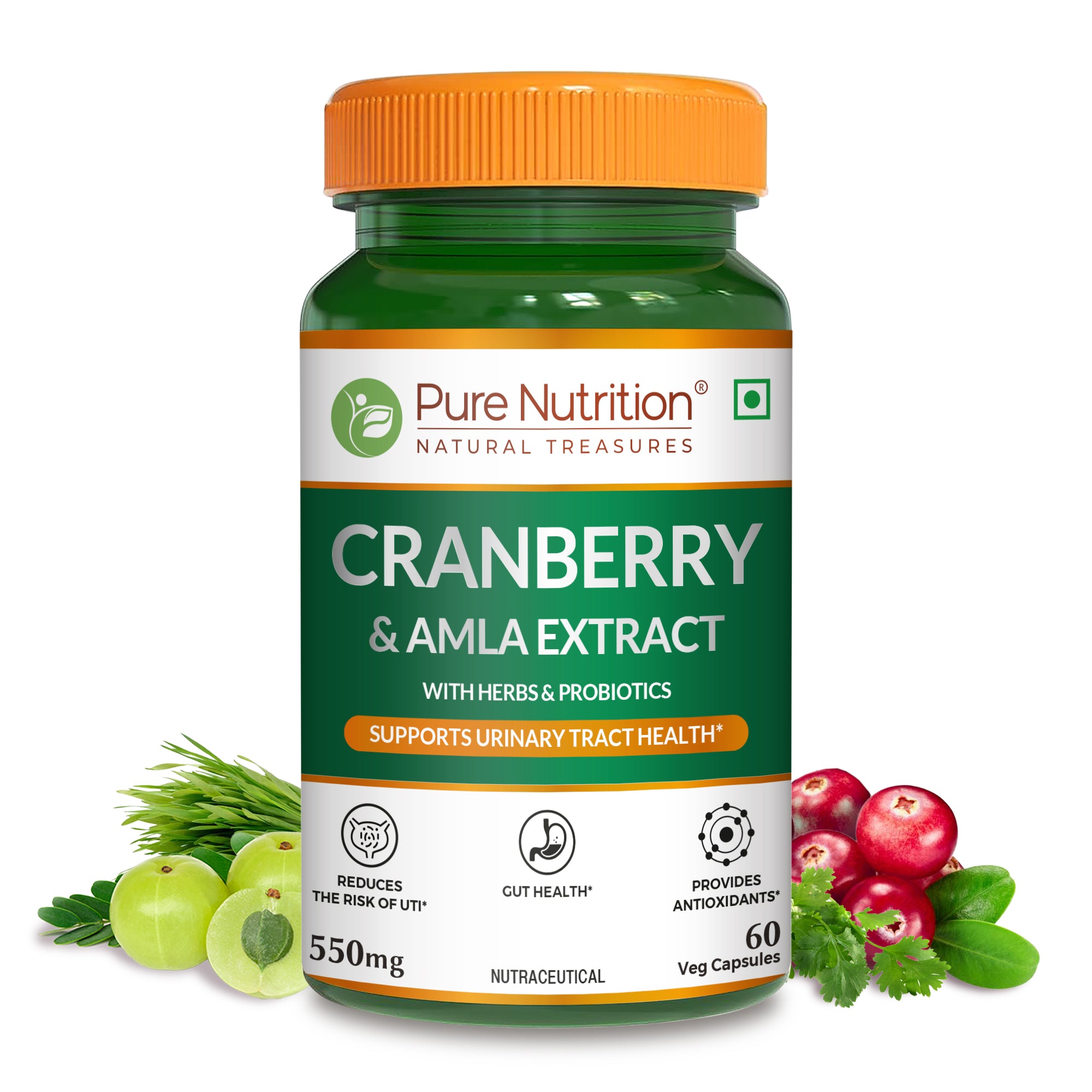 Pure Nutrition Cranberry, Amla, Herbs & Probiotics Capsules, 60 veg capsules