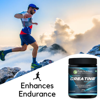 Man trail running on a mountain, showing how Pure Nutrition Creatine enhances endurance for high-intensity activities.
