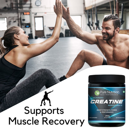 Man and woman high-fiving after a workout, showing how Pure Nutrition Creatine supports faster muscle recovery.