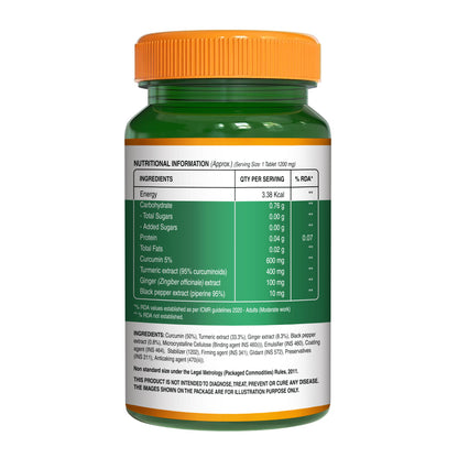 Back label of Pure Nutrition Curcumin Turmeric Extract showing supplement facts, ingredients, dosage instructions, and storage information.