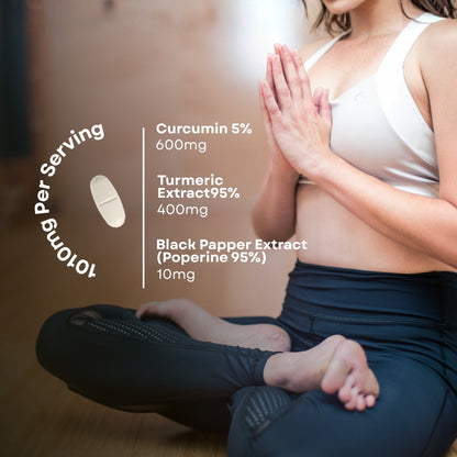 Curcumin turmeric extract supplement showing curcumin, turmeric extract, and black pepper extract per serving.