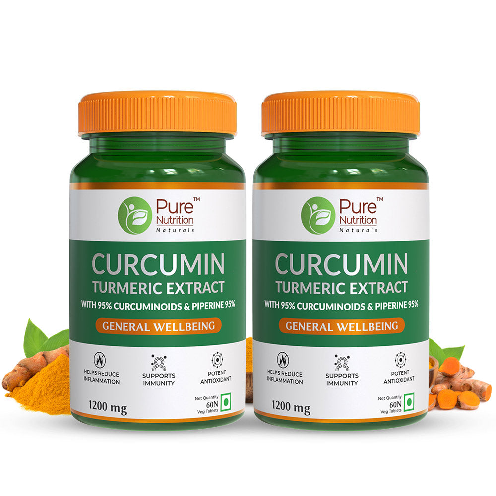 Pack of two Pure Nutrition Curcumin Turmeric Extract bottles with 95% curcuminoids and piperine for daily wellness support.