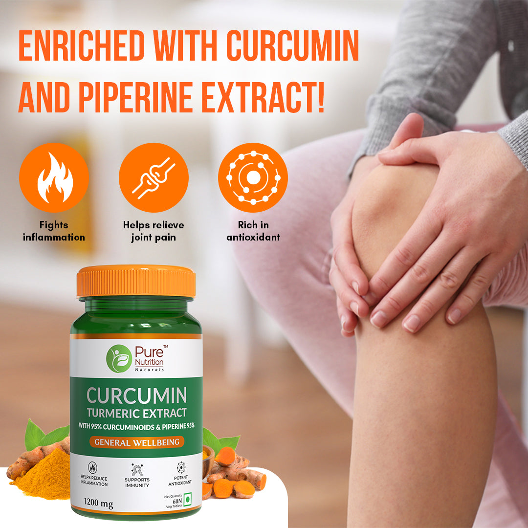 Product information panel of curcumin turmeric extract displaying nutrition details, certifications, and supplement facts.