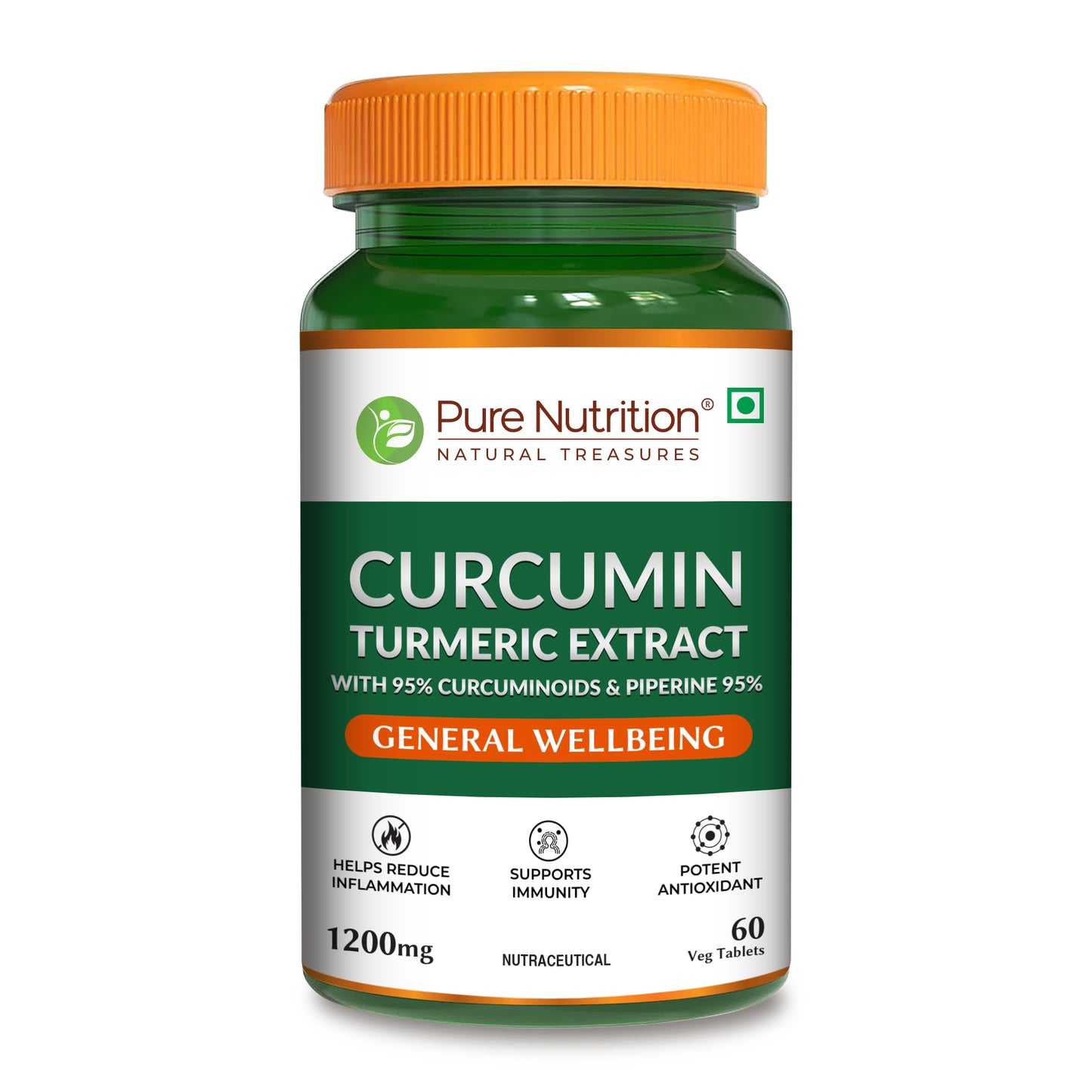Bottle of curcumin turmeric extract tablets with 95% curcuminoids and piperine to support joint health, immunity, and overall wellness.