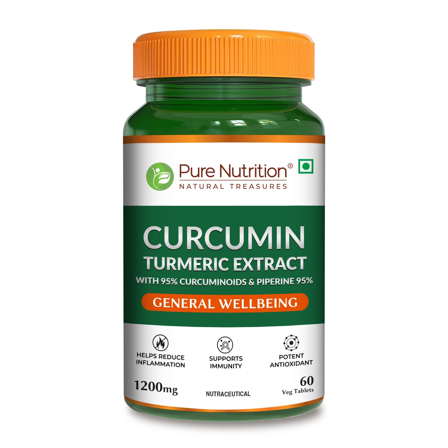 Bottle of curcumin turmeric extract tablets with 95% curcuminoids and piperine to support joint health, immunity, and overall wellness.