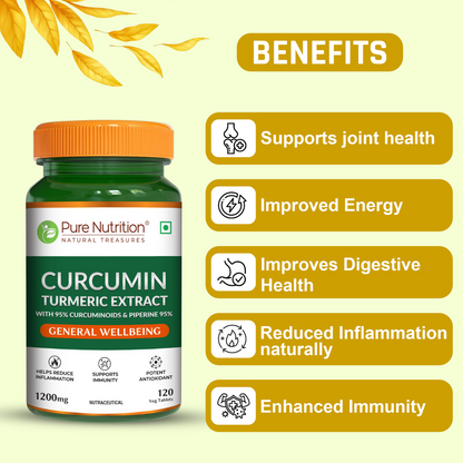 Curcumin Turmeric Extract with 95% Curcuminoids and 95% Piperine - Vegetarian Tablets | Supports Inflammation Reduction and Joint Health