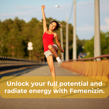 Active woman illustrating the energy, vitality, and wellness benefits of Femenizin herbal capsules for women.