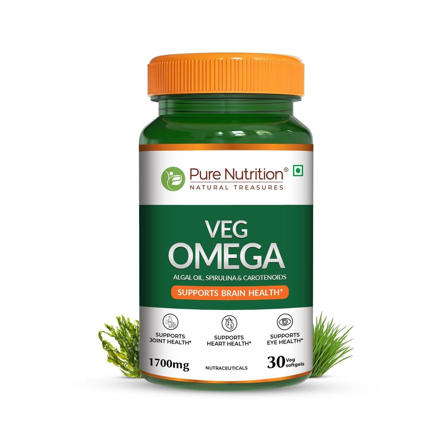 Veg Omega Supplement with Spirulina & Carotenoids 1700mg - 30 Capsules